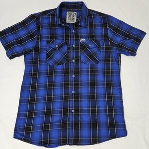 Dixxon Flannel Co Blue Black Plaid Button Up Shirt Mens M Bamboo Blend Streetwea